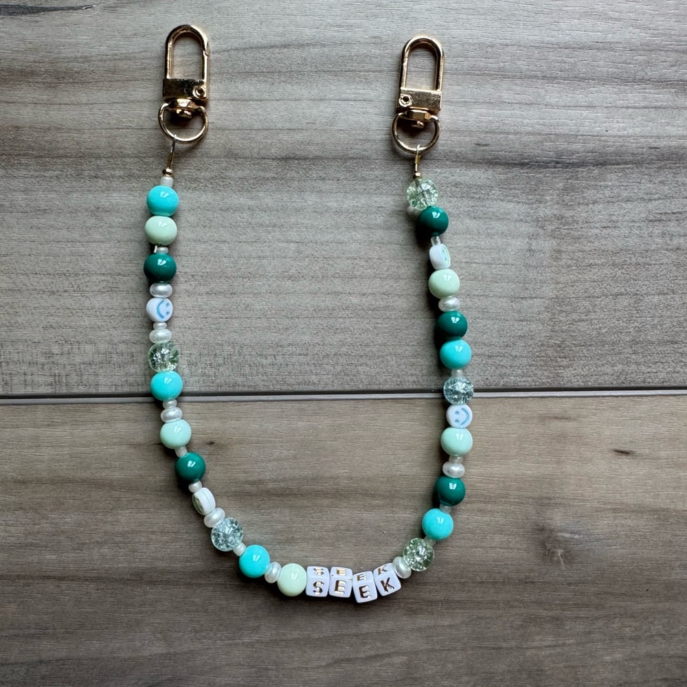 Beaded Phone Strap with Gold Clips